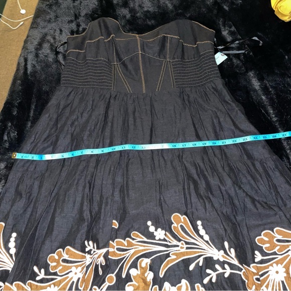 Anthropologie 1X Corset Bodice Linen Blend Embroidered Scalloped Hem Midi Dress - Picture 16 of 16